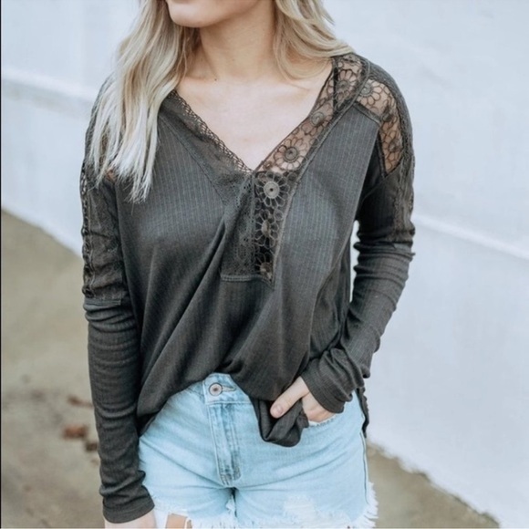 Free People Lola‎ Shirt NWT in Washed Black Lace Size XS Bohemian - Picture 1 of 11